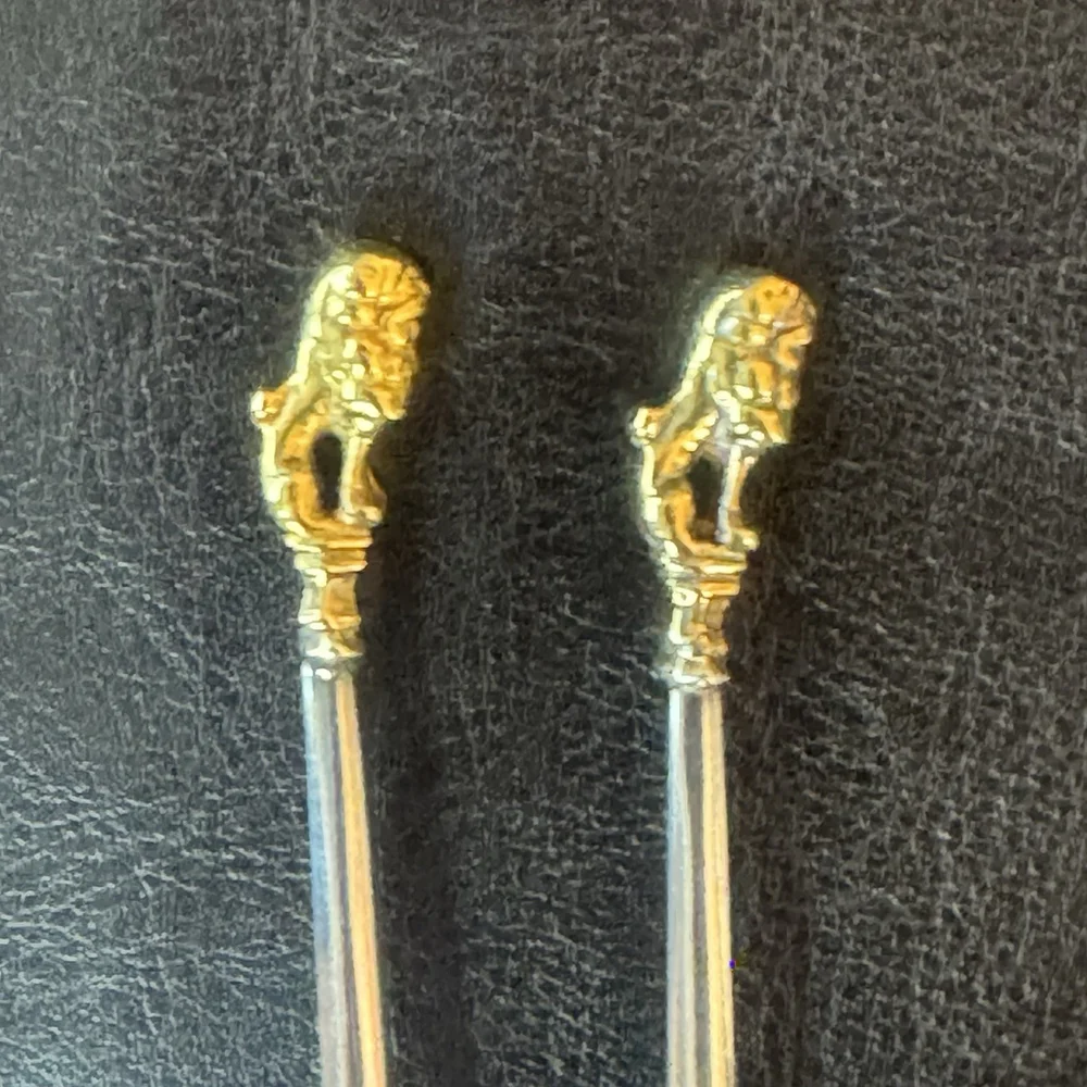 Set Of 2 Gorham Gold Lion Head Silverplate Spoons Metropolitan Reproduction 7”